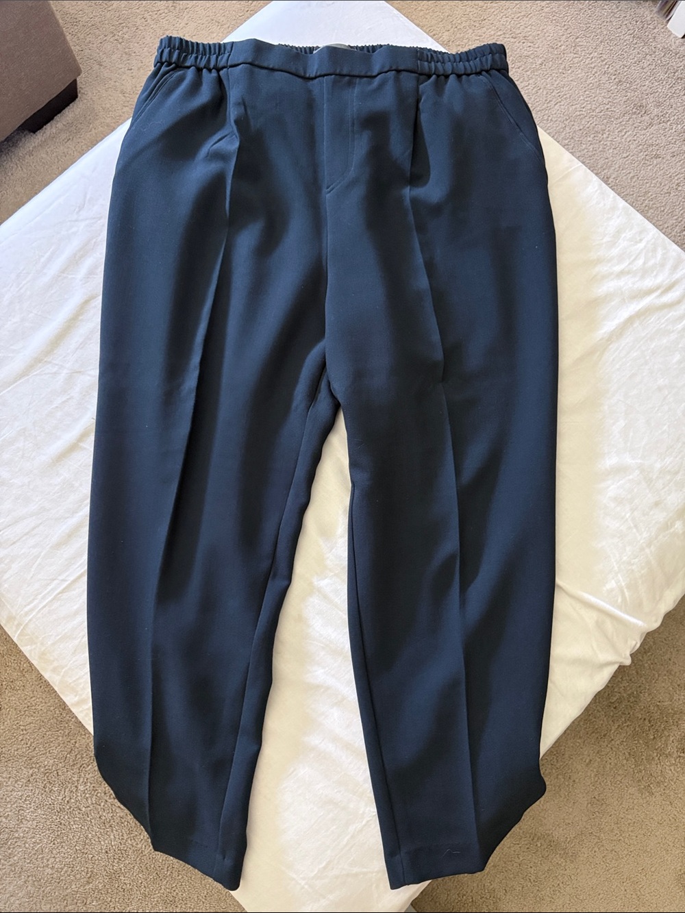 Anthropologie Men's Navy Elastic-Waist Tapered Dress Pants